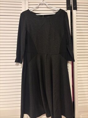 Lane Bryant Black Stripped Long-Sleeve Fit & Flare Dress